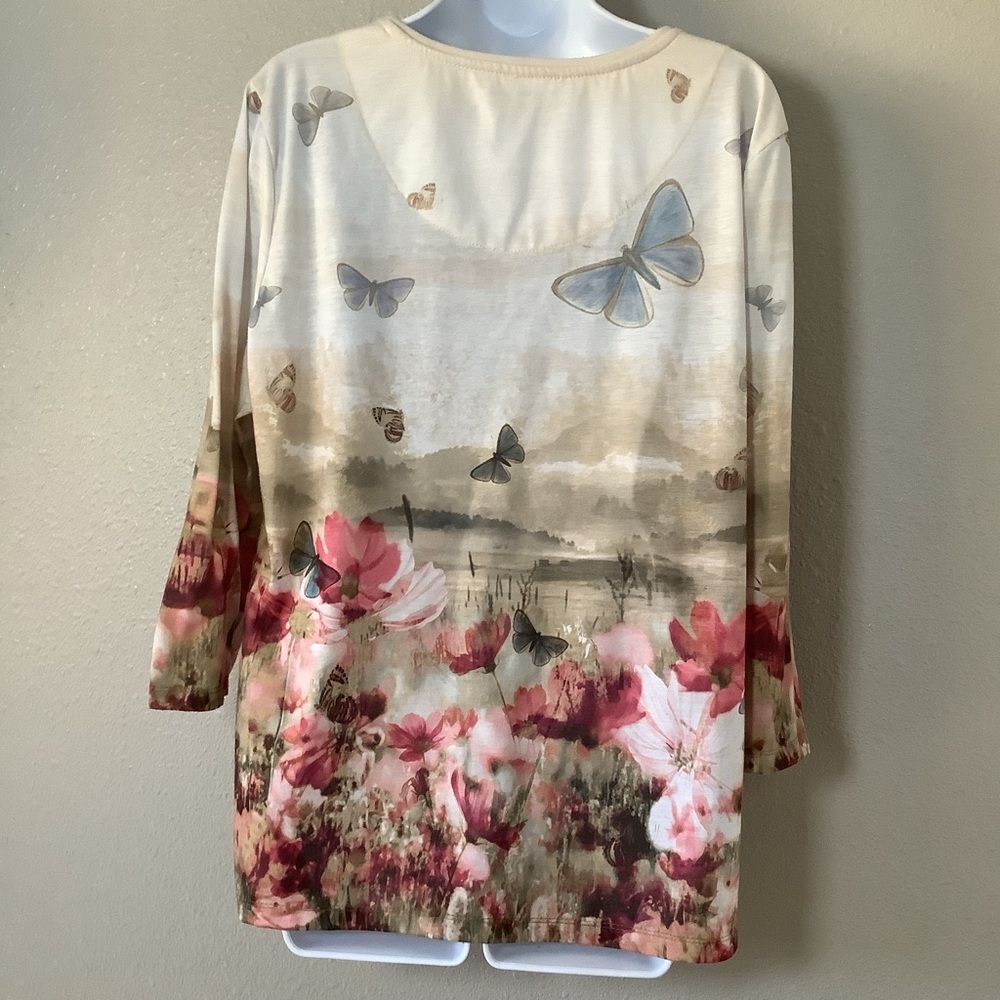 Vintage Y2K Butterfly Fairy Grunge Bohemian Fairycore 3/4 Sleeve Top L VTG 2000s - Picture 4 of 8